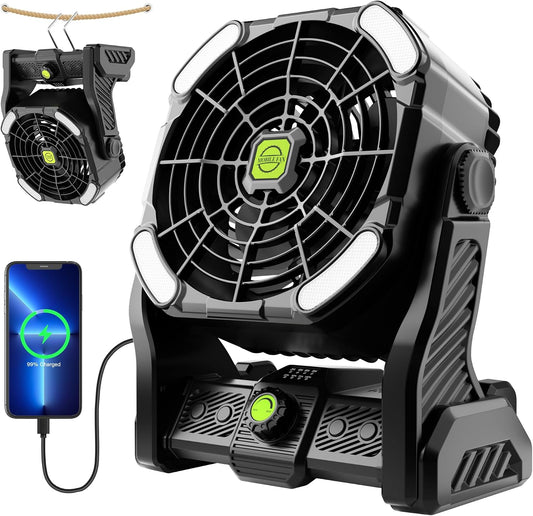 Battery Powered Fan Rechargeable Portable Camping Fan Tent with Light | 20000mAh Cordless Battery Operated Camping Fans with Light,USB Personal Fans Outdoor Camping Essentials Beach Tent for Travel