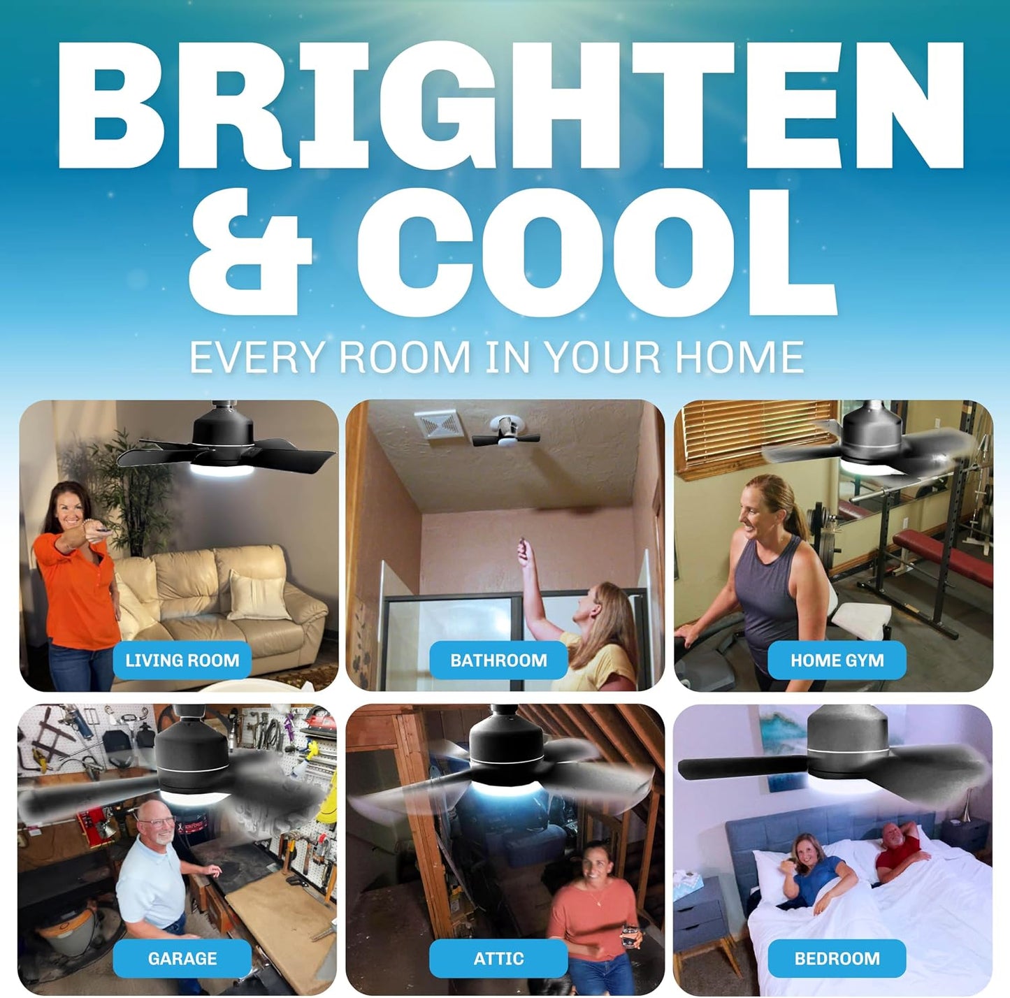 Bell+Howell Socket Breeze 15.4" Socket Fan Light with Remote | 3500K, 1000 Lumens, Portable, Small, Easy to Install Ceiling Fan Replacement for Bedroom, Kitchen, Living Room