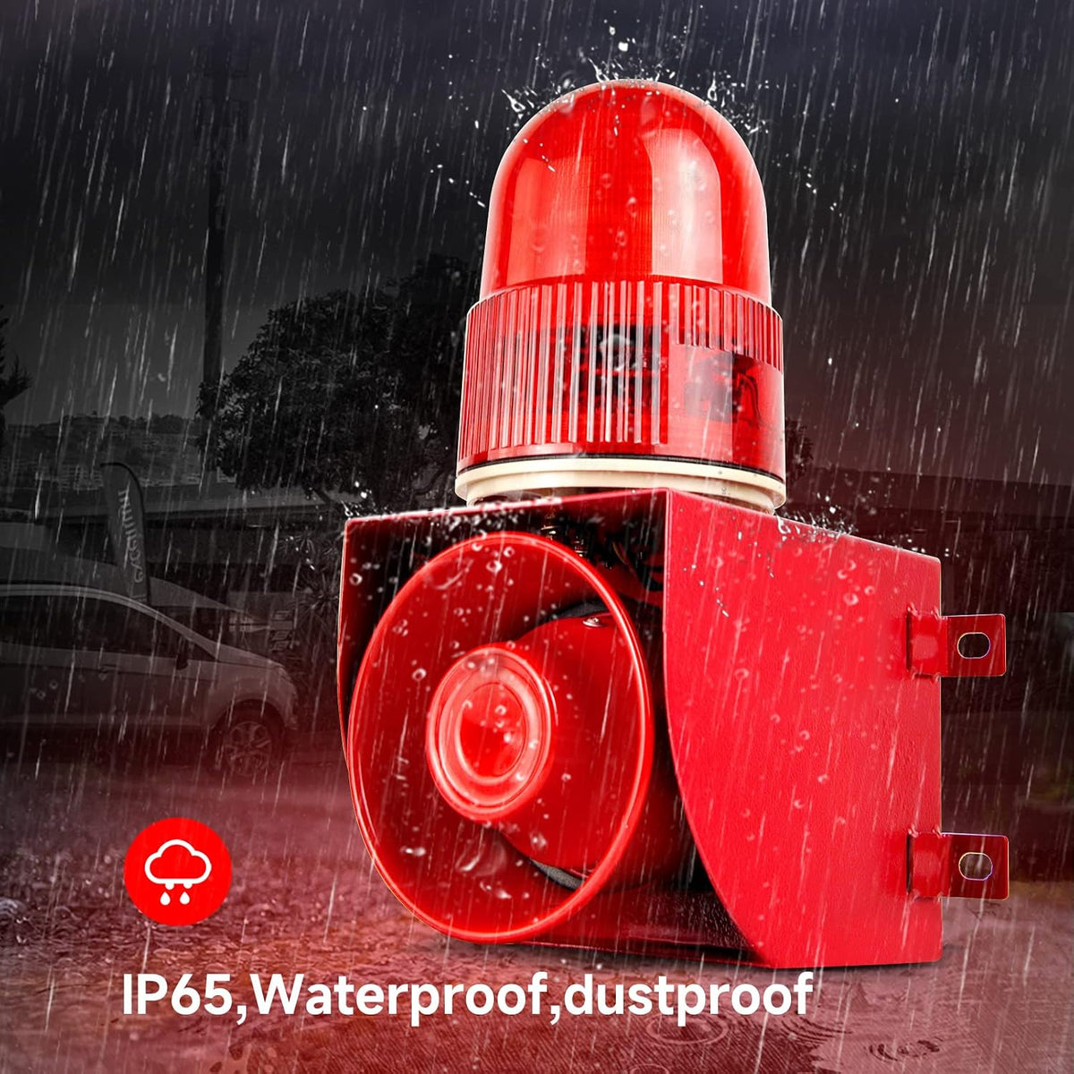 Motion Sensor Alarm Siren Waterproof 25 Watts LED Strobe Sirens with 120dB Volume Horn 12 Tones Adjustable for Warhouse, Factory and School AC380V SLA-01W