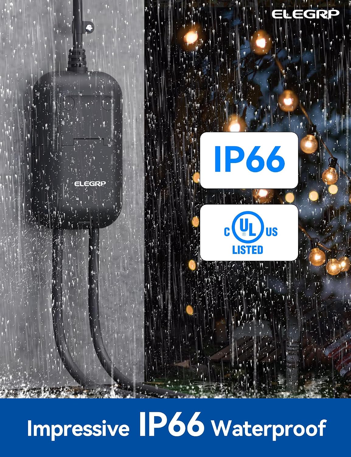 ELEGRP PQR20 Outdoor Smart Plug Waterproof IP66, WiFi Plug with 2 Individually Sockets, Compatible with Alexa & Google Assistant, Smart Outdoor Outlet for String Lights, UL Certified, 1 Pack, Black