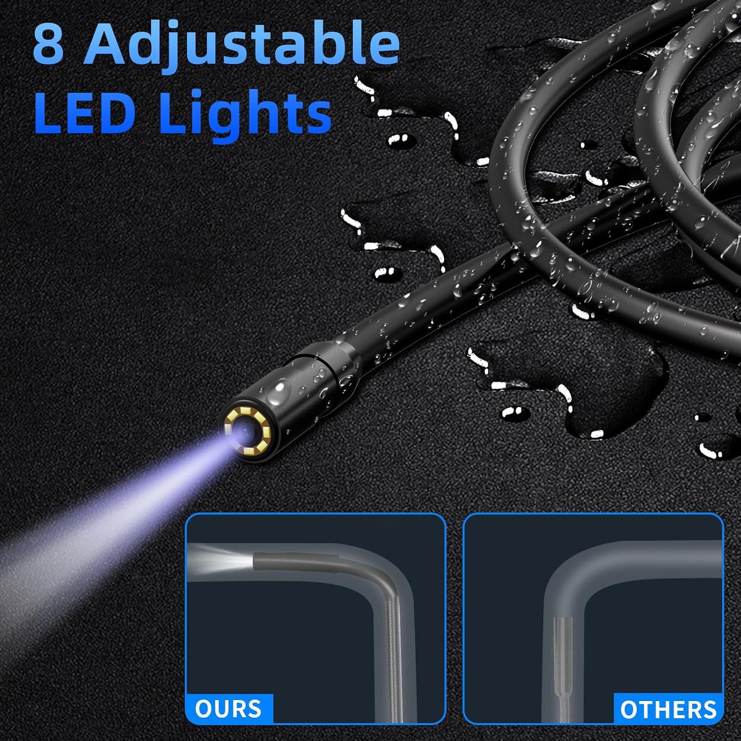 WINWEND Endoscope Camera with Light for Drain,Pipe,Plumbing Mechanic Tools | 8 Adjustable LED, 4.3" LCD Screen,HD 1080P Borescope with 16.5ft Semi-Rigid Cord For Automotive Wall Inspection,Gifts for Men
