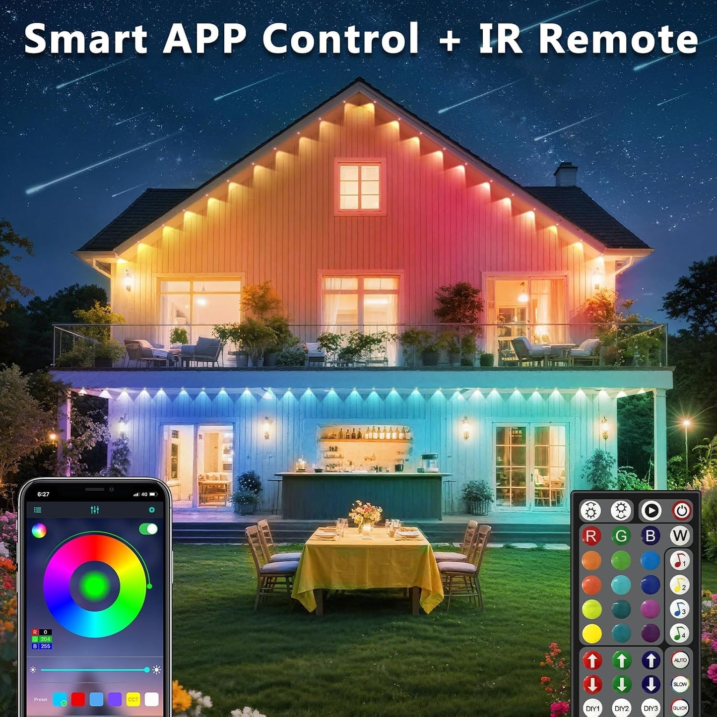 CETELUMA 300FT Permanent Outdoor RGB Lights, IP67 Waterproof Smart Eave Lighting, with App/Remote Control Eaves Light, DIY LED Scenes Modes for House Roof Decor,Christmas,Party