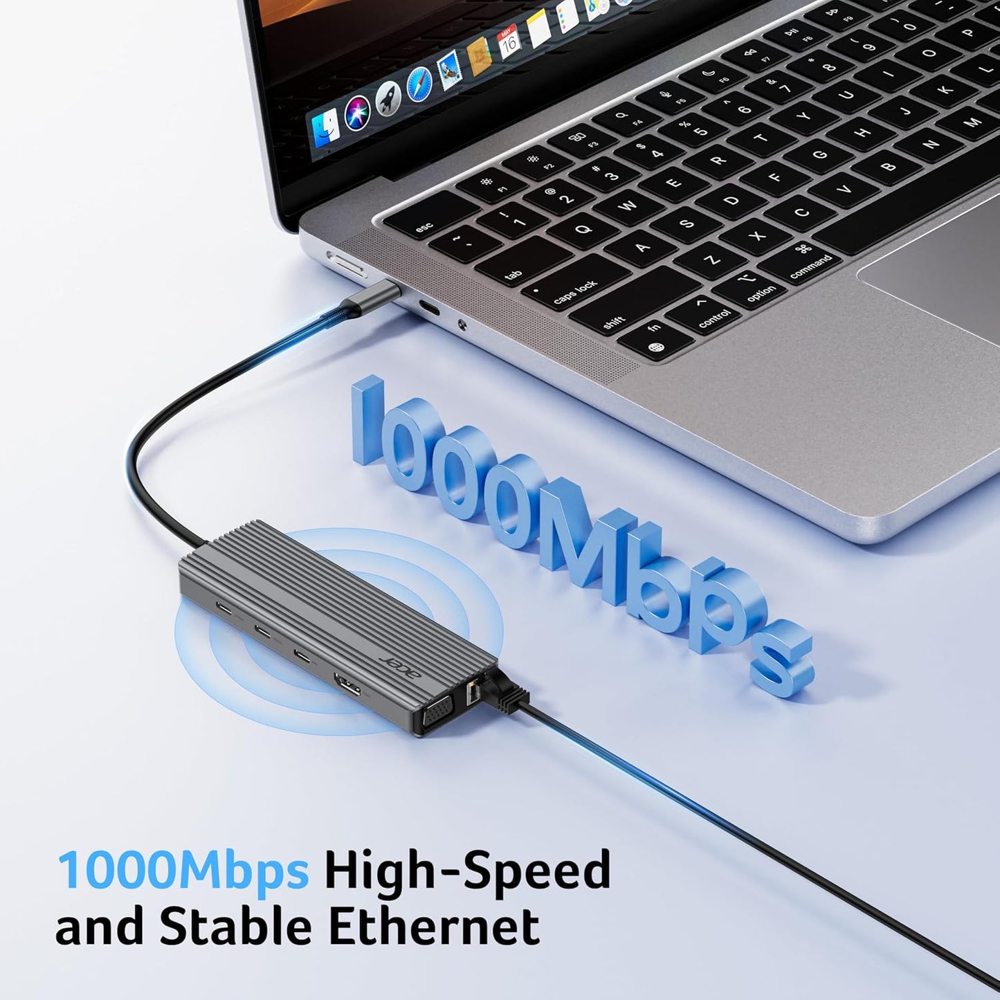 Acer 11 in 1 USB C HUB Multiport Adapter 10Gbps, 4K@60Hz HDMI for Laptop | USB C Docking Station with 2×USB C 3.2 & 2×USB A 3.0 Data Port, 100W PD Port, 1Gbps Ethernet, 1080P VGA, SD/TF, 0.65ft