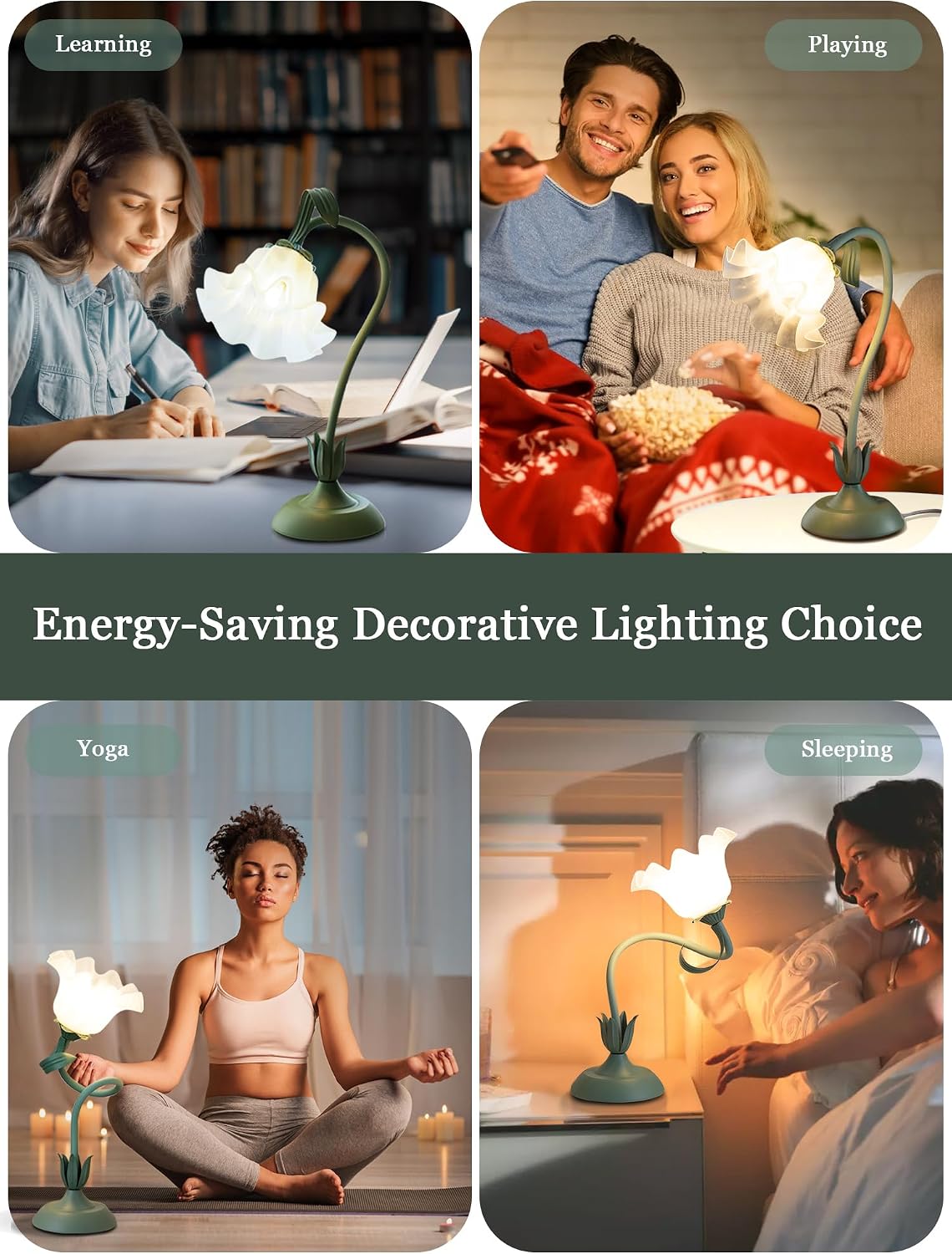Flower Table Lamp, LED Reading Light Bedside Vintage Night Light (Green) | 3 Colors Modes Kawaii Flower Lamps Decor,Living Room Bedroom Lighting Table Lamps Home Decoration
