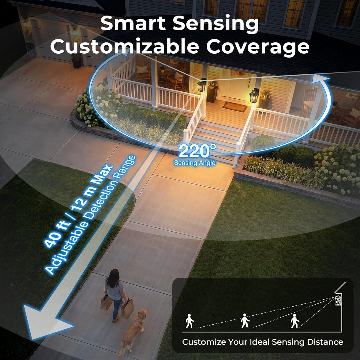 Gleamz Black Exterior Lighting Fixtures, Aluminum Motion Sensor Porch Lights Outdoor, Waterproof Dusk to Dawn Outdoor Lighting with Ripple Glass, Modern Outside Wall Lights for House,Patio, E26 Socket