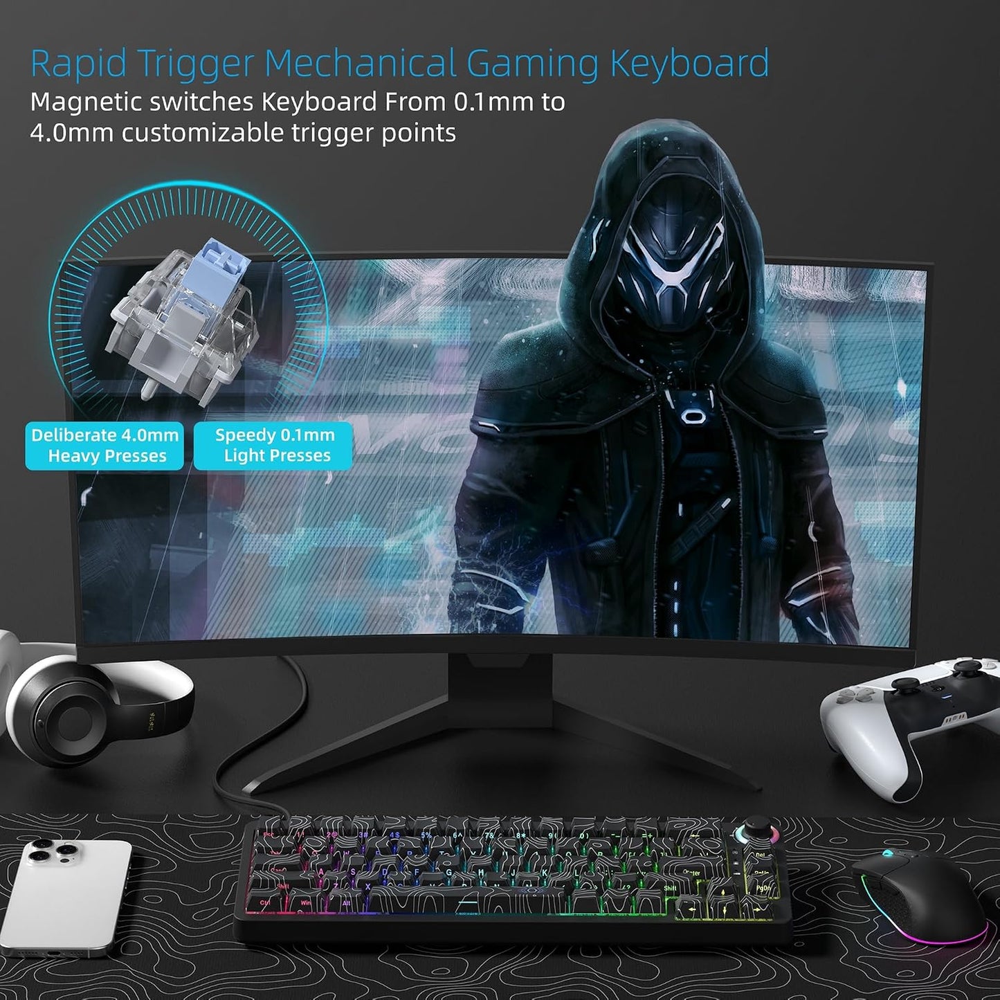 Womier M68HE PRO 60% Percent Keyboard Rapid Trigger Gaming Keyboard RGB | Hall Effect Topographic Keyboard,Wired Custom 8000 Hz Mechanical Keyboard with Magnetic Switch,PBT Keycap for Mac/Win,Black