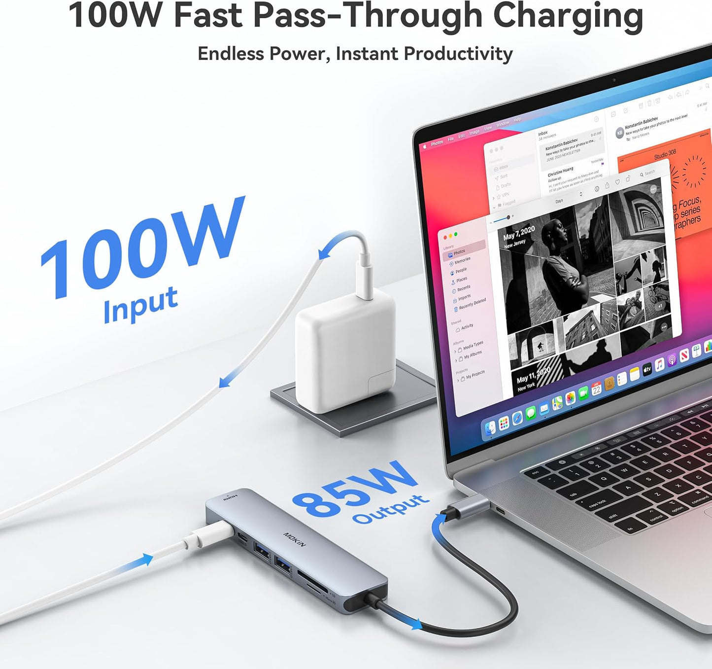 USB C Hub HDMI Adapter for MacBook Pro/Air, MOKiN 7 in 1 USB C Dongle with HDMI | 4K@60HZ HDMI, 3*5Gbps USB A 3.0, 100W USB C Charging Port, SD/microSD Card Reader