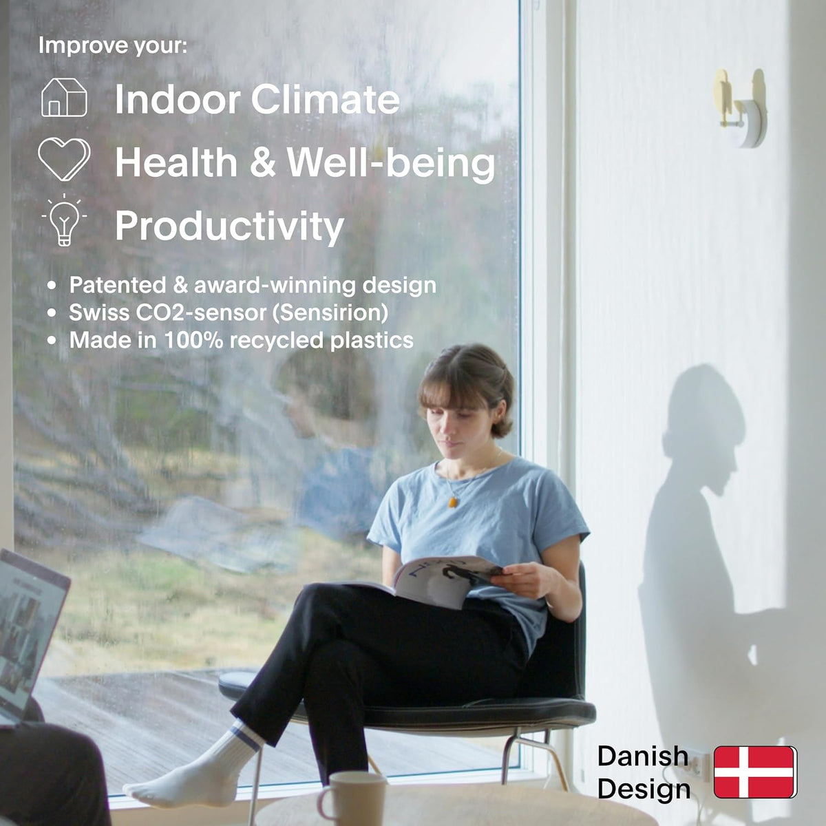 Birdie 2.0 - Design Indoor CO2 Monitor - Air Quality Monitor & CO2 Sensor for Home & Office - Visual Fresh Air Monitor for House Burping - Wall-Mounted, Swiss Sensor Technology (Dune, FullBirdie)