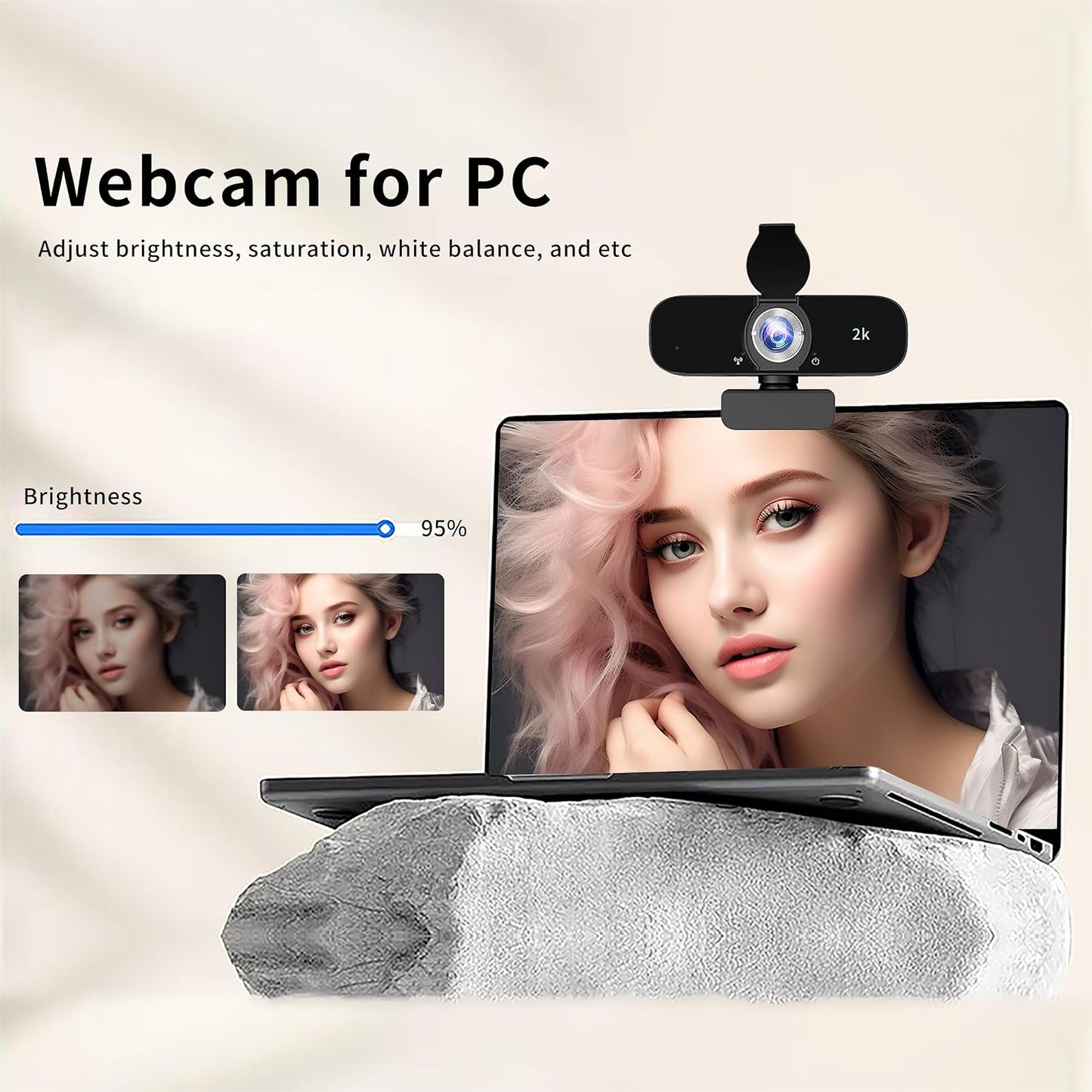 Webcam for Computer, USB Plug&Play, Auto Low Light Correction, Privacy Cover, Tripod, Wide Angle for Meeting/Online Video/Zoom, Web Cam with Microphone (1080p)