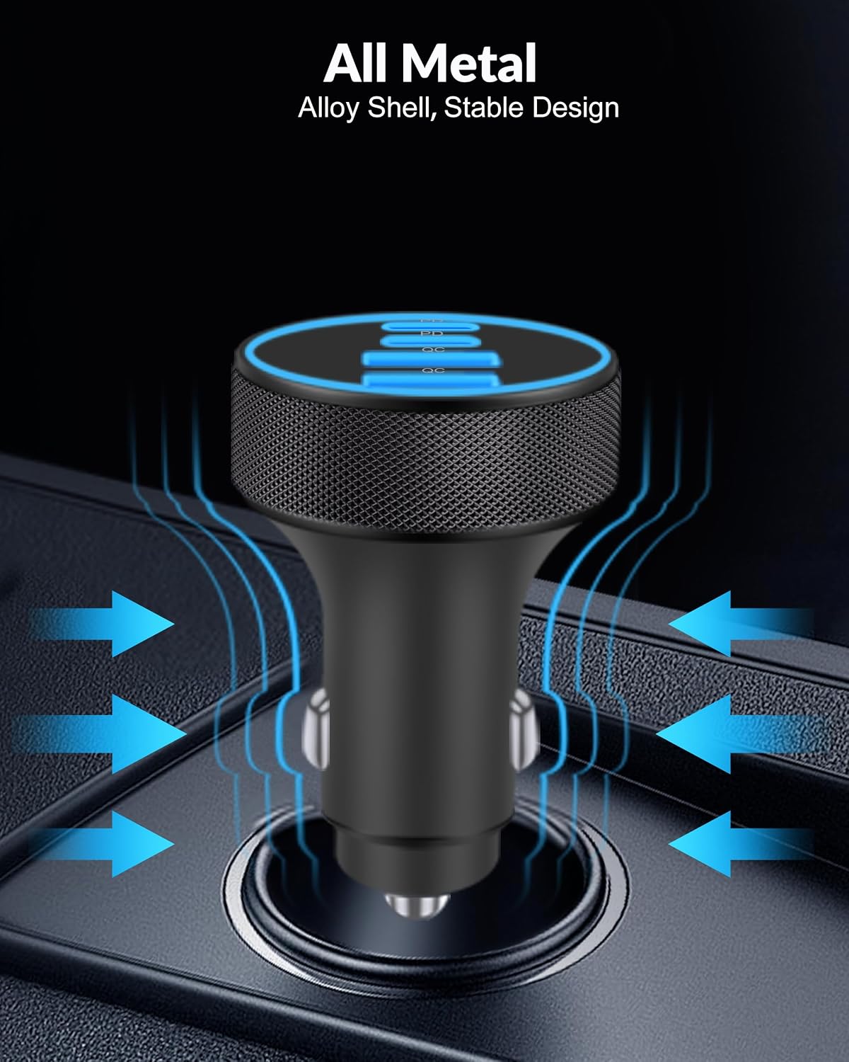 USB C Car Charger, 4-Port 90W Super Fast Charging Cigarette Lighter Adapter | [4 in 1] Dual 45W USBC & USB-A, Multiport Car Phone Charger Accessories, for iPhone 17 16 15 14 13 12, iPad, Galaxy, Tablet