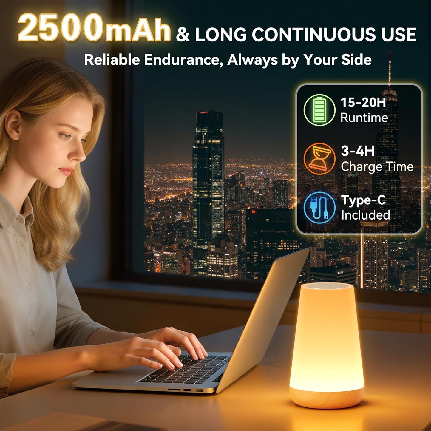 Auxmir Rechargeable Night Light, Remote Control Lamp, Light Brown-2 Pack | touch control, 13 colors, 5 brightness levels, 4 lighting modes, 1/2/4/6-hour auto-off, portable for nursery and camping