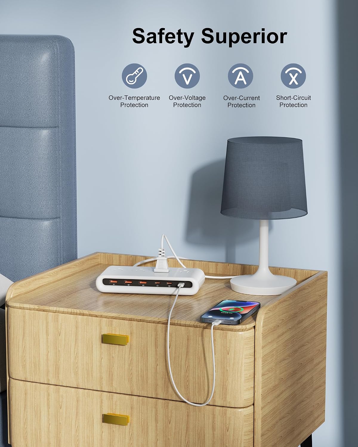 Power Strip with USB C 35W,10-in-1 Flat Plug Wall Charger - 5FT Extension Cord with 4AC, 3 USB A & 3 USB C - PD20W Charging Station for Multiple Devices - Travel Home Office (White)