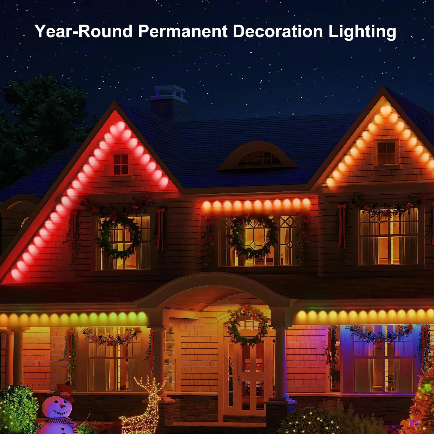 Permanent Outdoor Lights, 100ft RGB Outdoor Christmas Lights with 72 LED Lights, IP67 Waterproof LED Eaves Lights with DIY Scene Modes for Halloween Decor, Smart APP & Remote Control