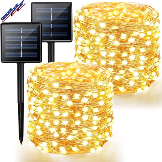 Solar String Lights Outdoor, 2 Pack 80 FT 200 LED Fairy Lights | Warm White, 8 Modes, Memory, Auto On/Off, IP65 Waterproof Copper Wire Twinkle Light for Garden Tree Patio Fence Wedding Decor