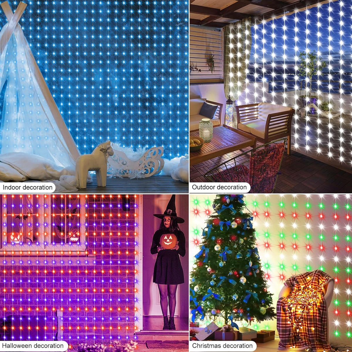 Smart Curtain Lights RGB 5050 Built in Chip with APP Remote Control | 8Ft x 6Ft 144LED Color Changing Fairy Lights with Music Sync, USB Powered Curtain Light for Party Patio Garden Decor