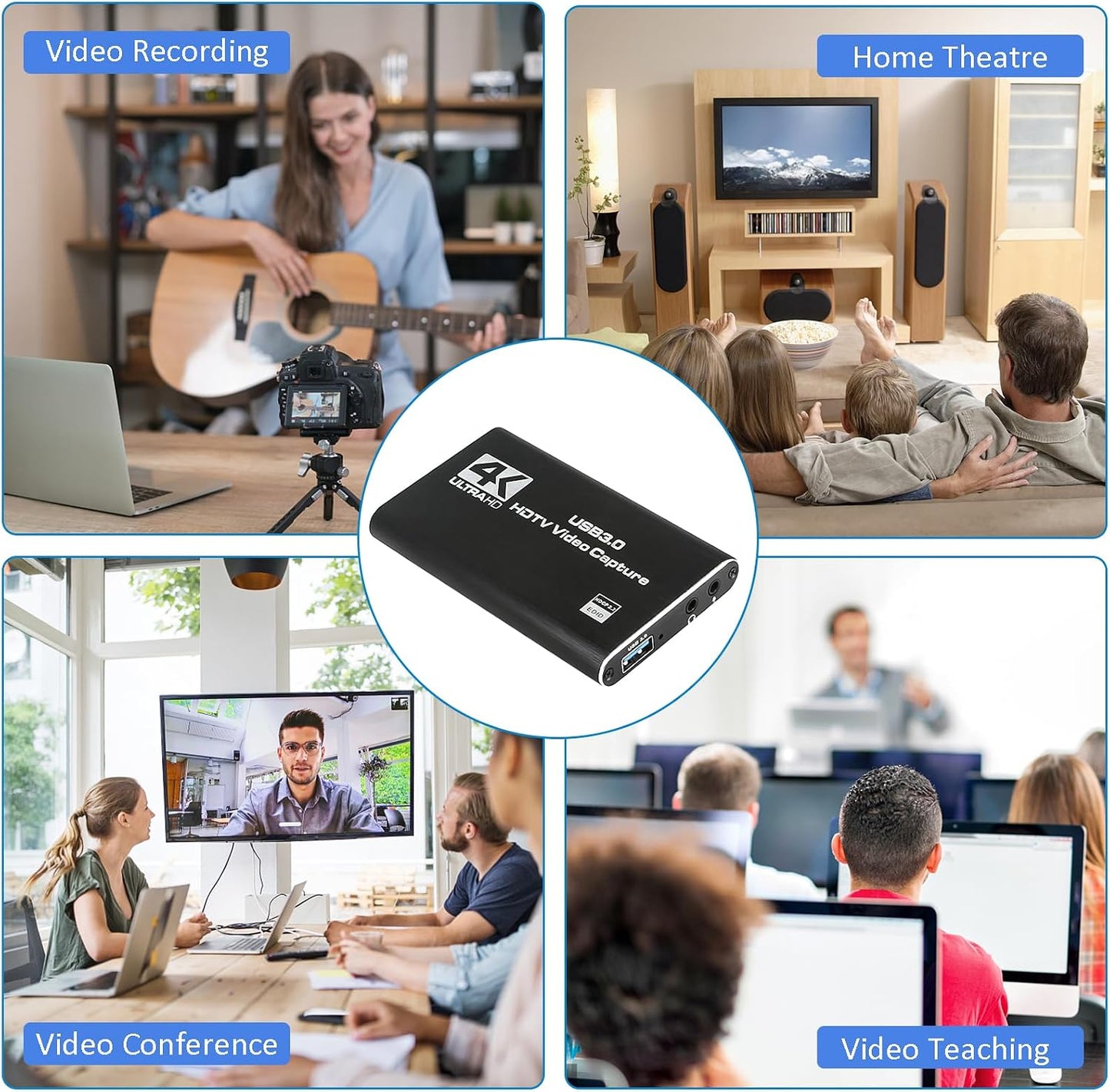 TCNEWCL 4K Audio Video Capture Card, USB 3.0 HDMI Video Capture Device, Full HD 1080P, 3.5mm Audio Input, HDCP 2.2, for Game Recording Live Streaming Broadcasting