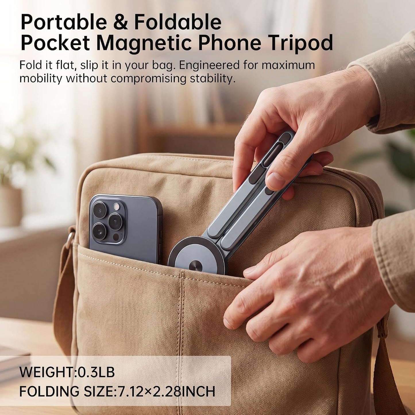 Portable Laptop Stand, 3-in-1 Magnetic Foldable Adjustable, for Desk（Gray） | Aluminum alloy, lightweight compact, 8-level height, ergonomic, for phone/tablet, home office/travel