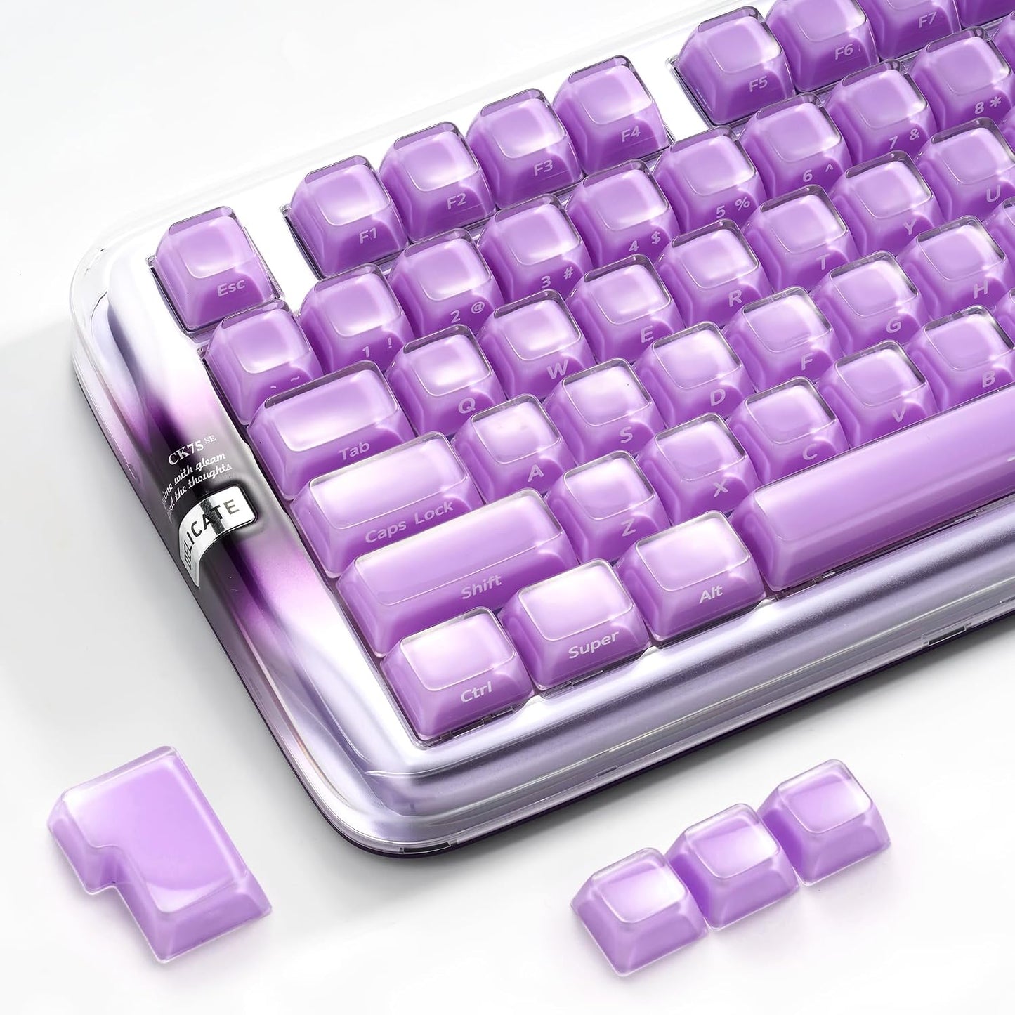 OHY XVX Starry Side-Printed Translucent Black Crystal MDA Profile Keycap Set (Sparkle Finish), 122-Keys Double Shot PC+ABS for MX Switches & ANSI Layout Mechanical Keyboards-Black