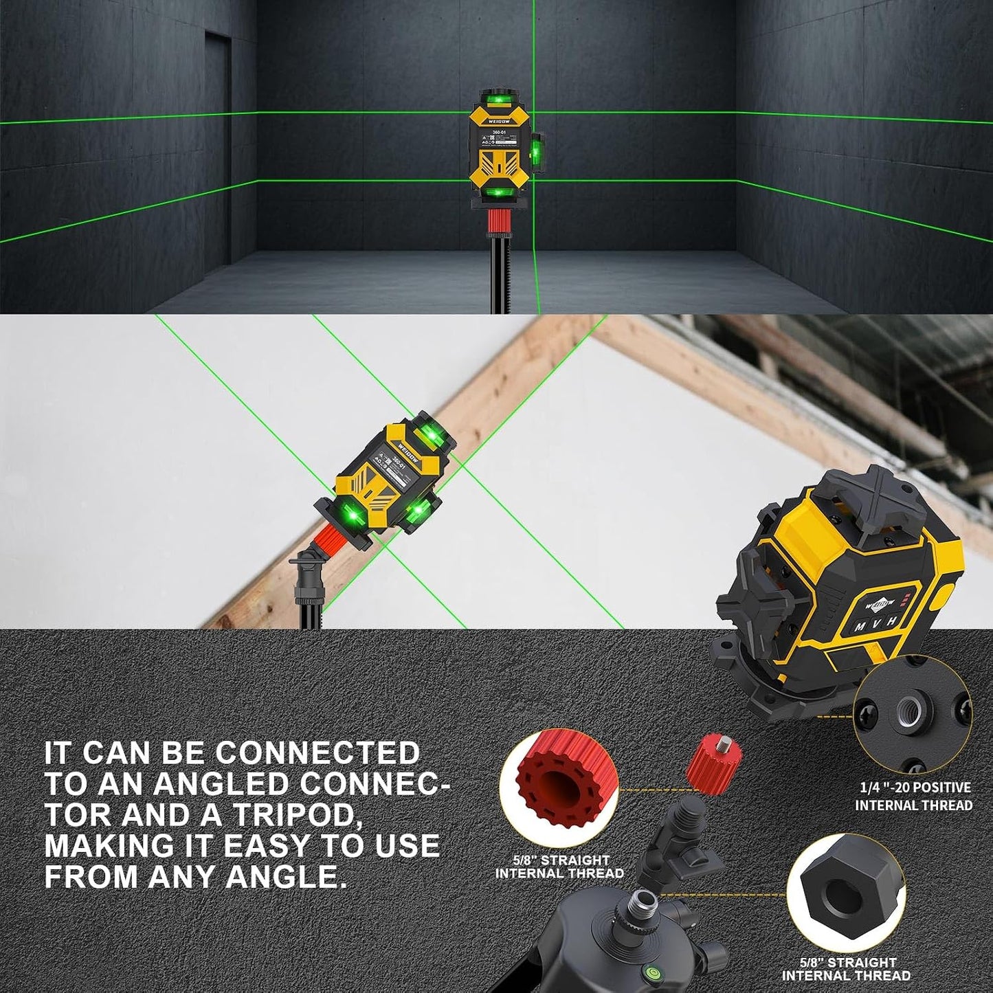 WEIDDW Laser Level 360° Green Cross Line Self Leveling Laser Measuring Tool