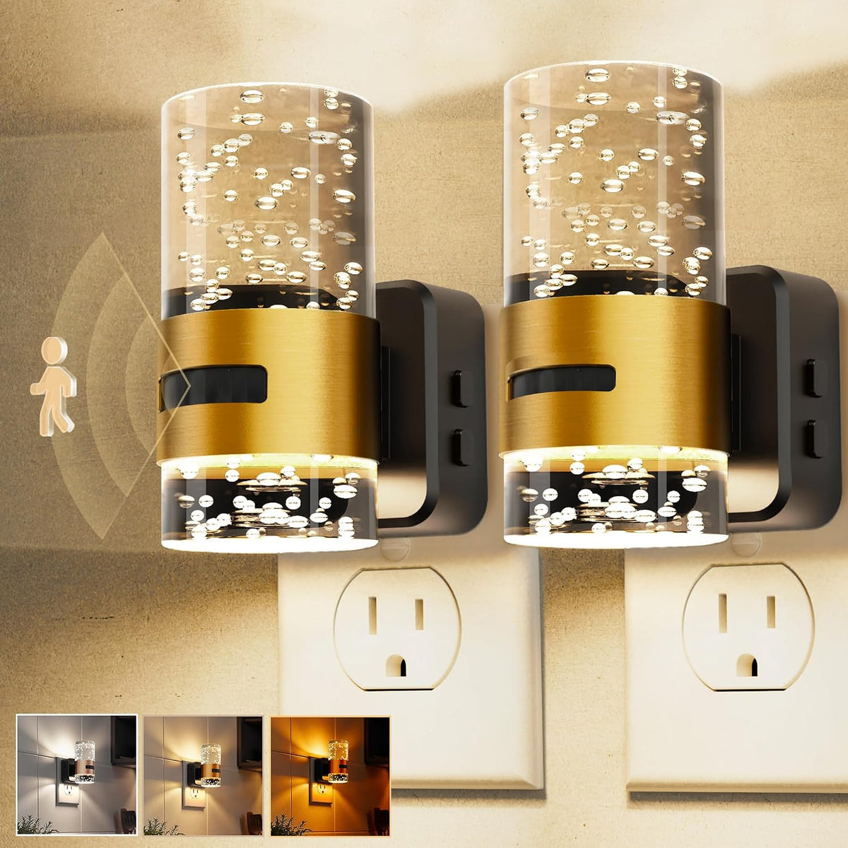 L LOHAS LED Motion Sensor Night Light, 2 Pack Bubble Night Light