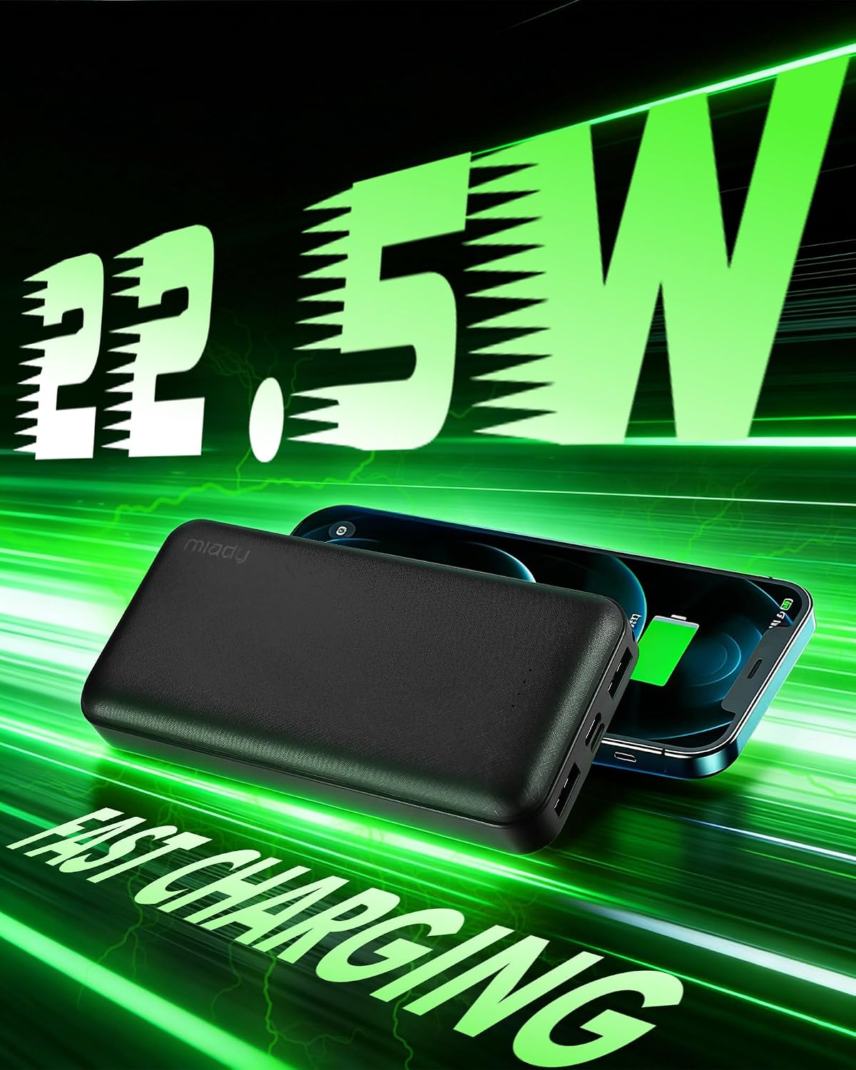 Miady 2-Pack Portable Charger PD 22.5W Power Bank 20000mAh Battery Pack | 74Wh丨Fast Charging丨3 Outputs 2 Inputs丨High Capacity丨Compatible with iPhone 17 iPad Android etc丨for Travel Camping丨Black+White