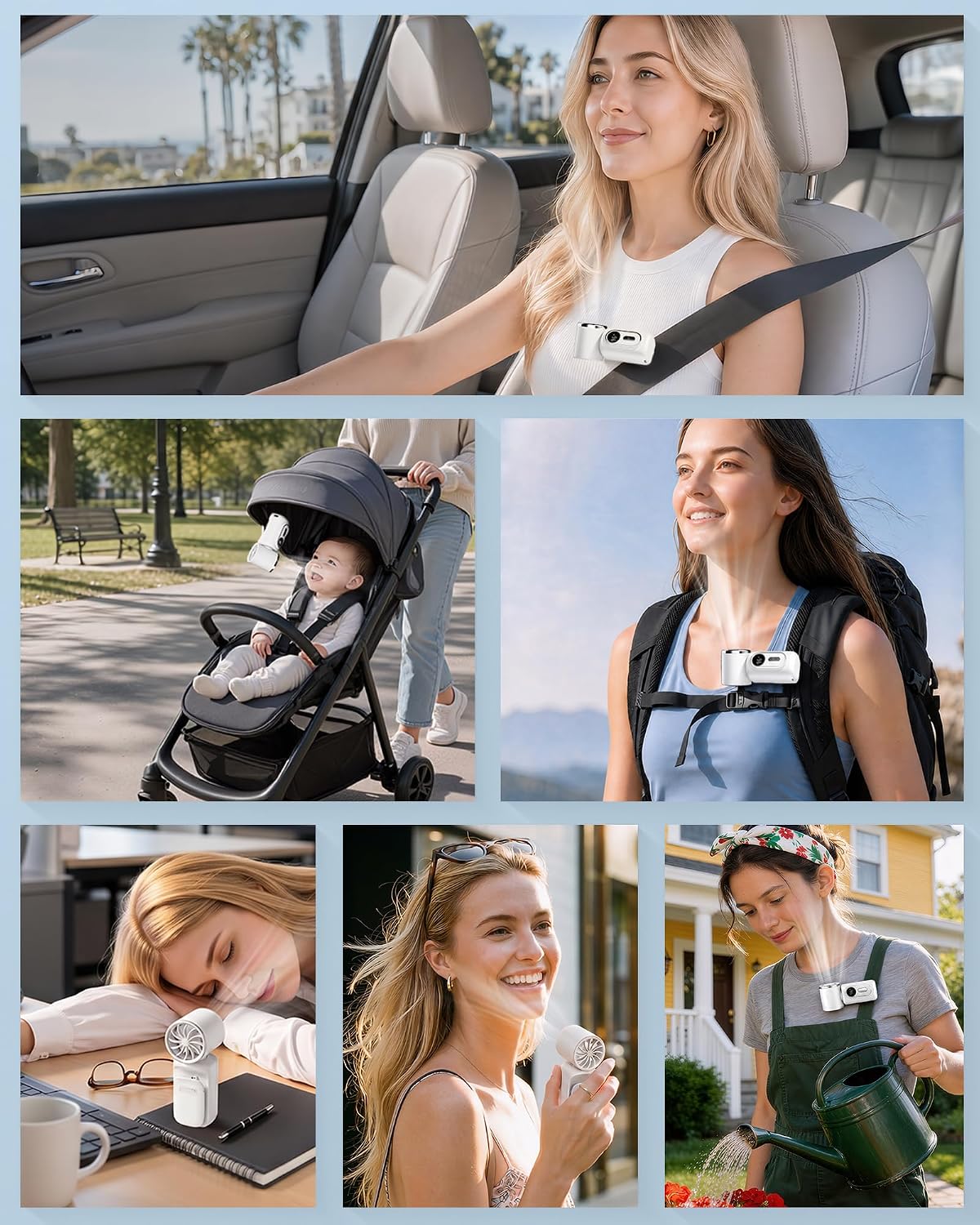 Mini Clip on Fan Handheld, 3000mAh Rechargeable Portable Fan with LED Display, 3-in-1 Personal Cooling Fan, 2 Speeds Quiet USB C Fan for Stroller Desk Travel Camping Office for Women Men Kids, White