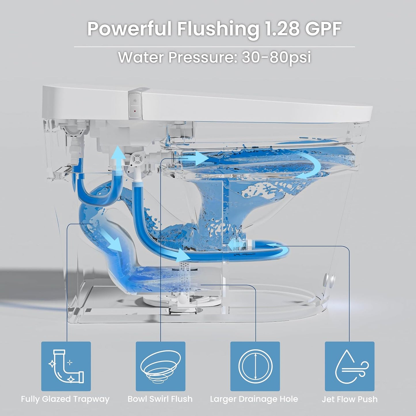 Casta Diva Smart Toilet with Bidet Built in, Foot Sensor, 1.28GPF(CD-K020) | Bidet Toilet with Wider Heated Seat, Warm Water & Dryer, Auto Flushing, Night Light, Remote Control