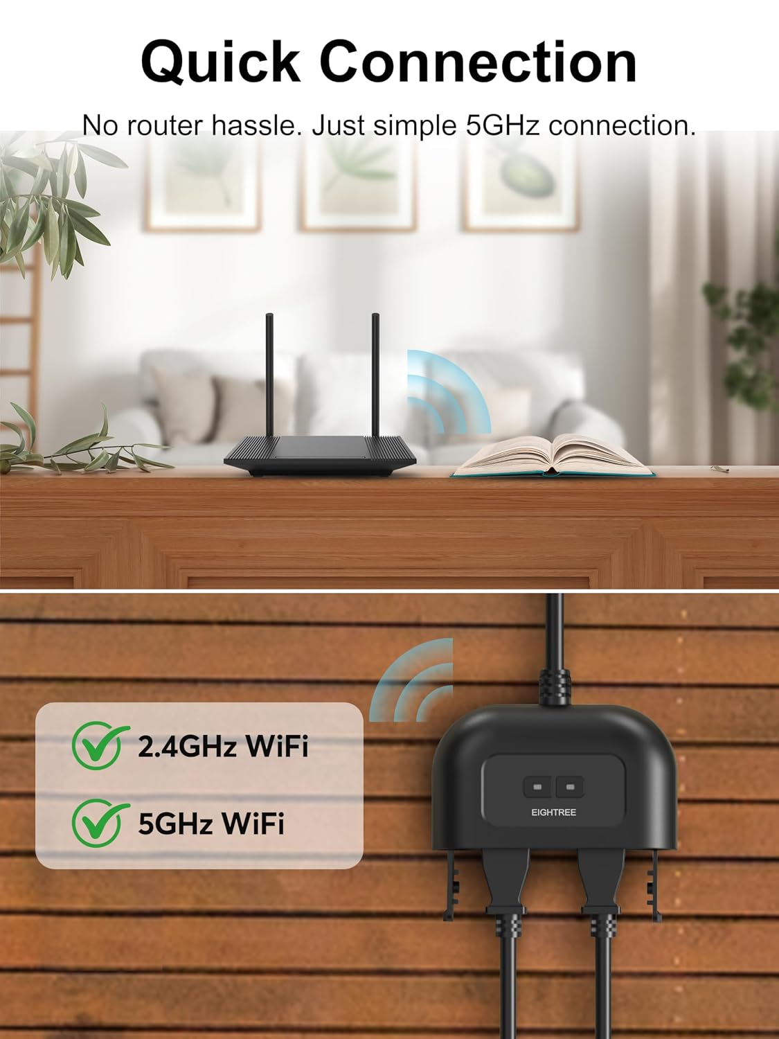 EIGHTREE 5GHz Outdoor Smart Plug, Timer Outlet with 2 Independently Outlets