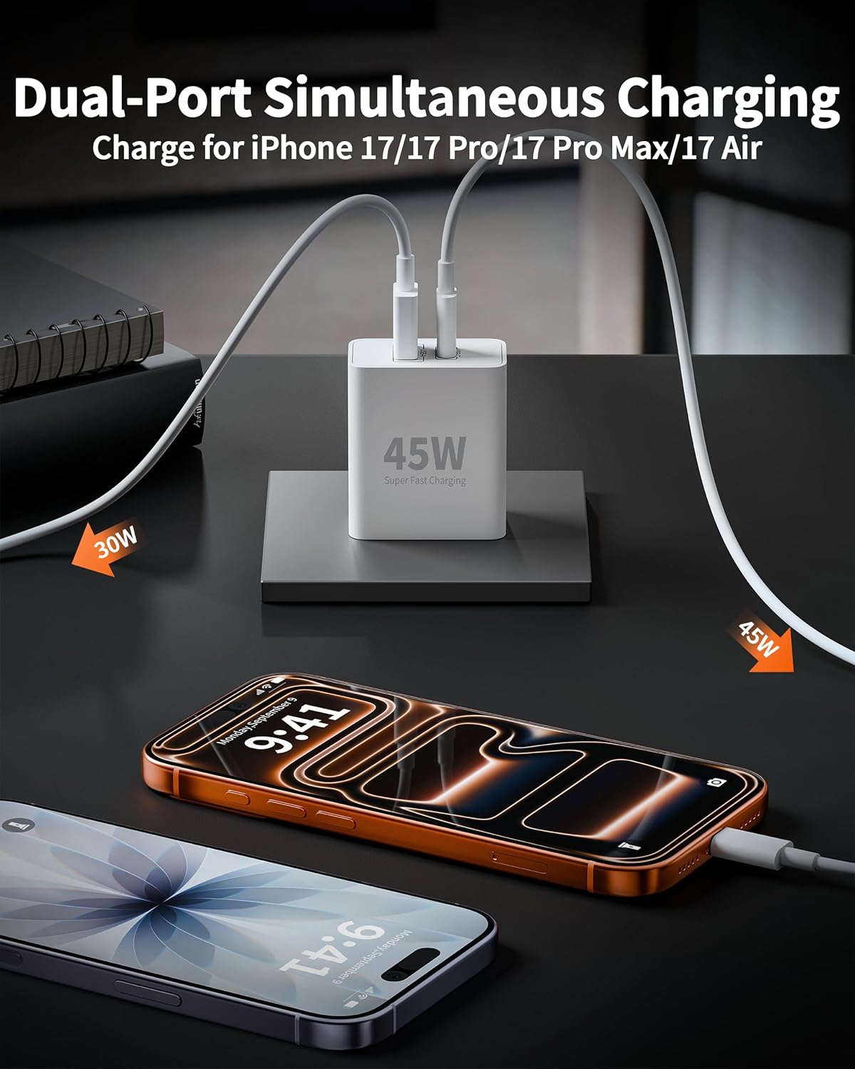 iPhone 17/17 Pro Max Charger, 2 Pack 45W USB C Charger Block Fast Charging | for iPhone 17/16/15/Pro/iPad, with 10FT Long Type C Cable Cord, Dual Port, GaN USB-C Power Adapter, Super Fast Plug, Compact