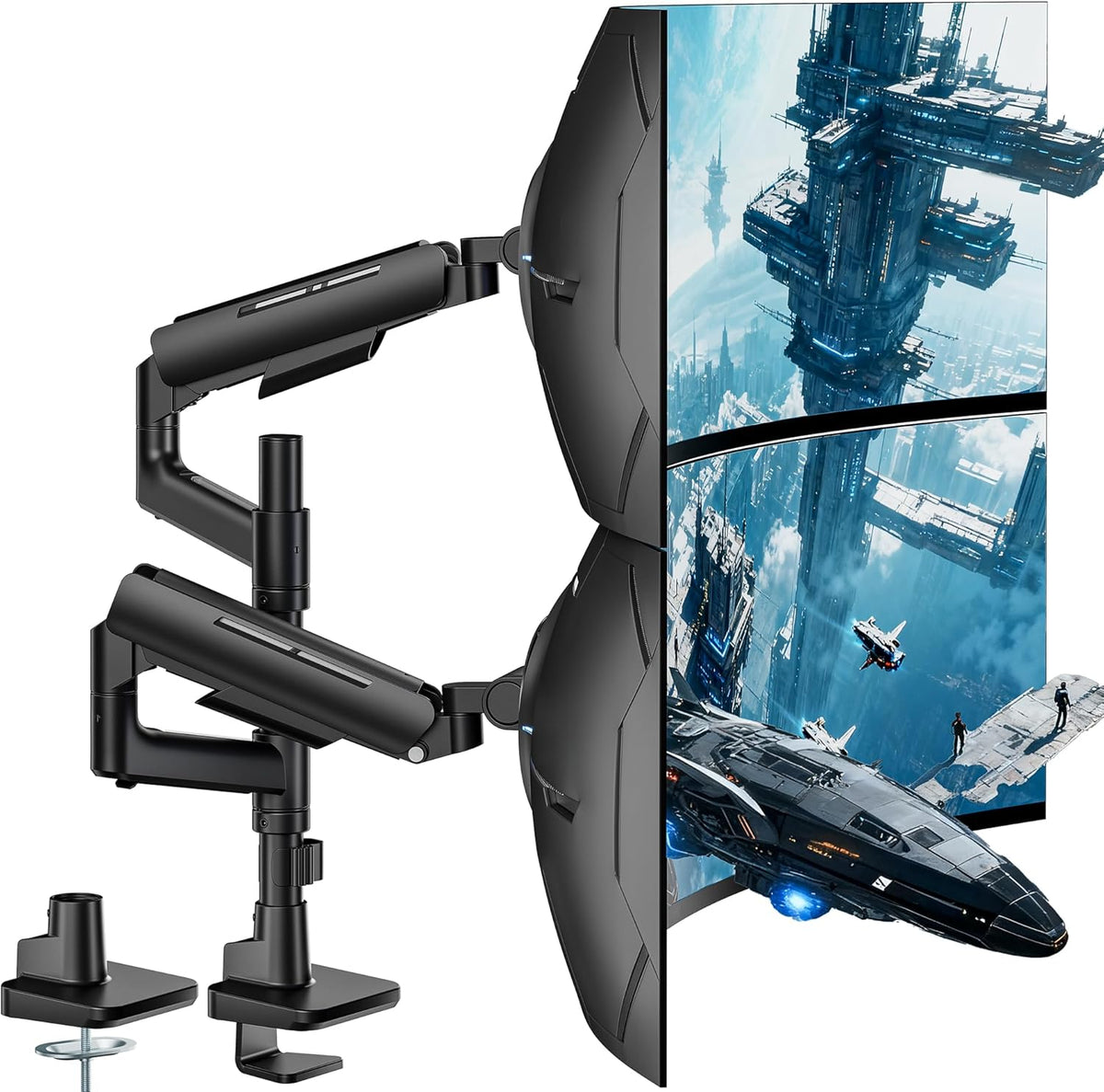 ARES WING Dual Monitor Mount for 17-49 Inch Screen, Black