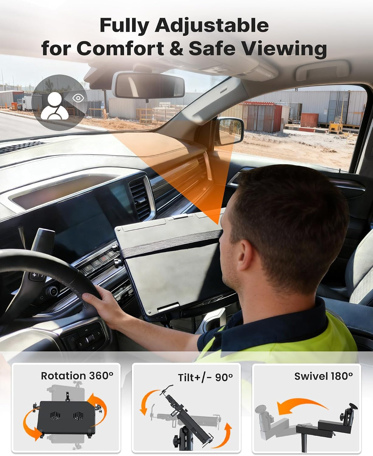 Truck Laptop Mount Fit for 19-26 Chevy Silverado, Tahoe, GMC Sierra, No-Drilling Vehicle-Specific Laptop Holder with Cooling Fan Adjustable Height for Work on The Go