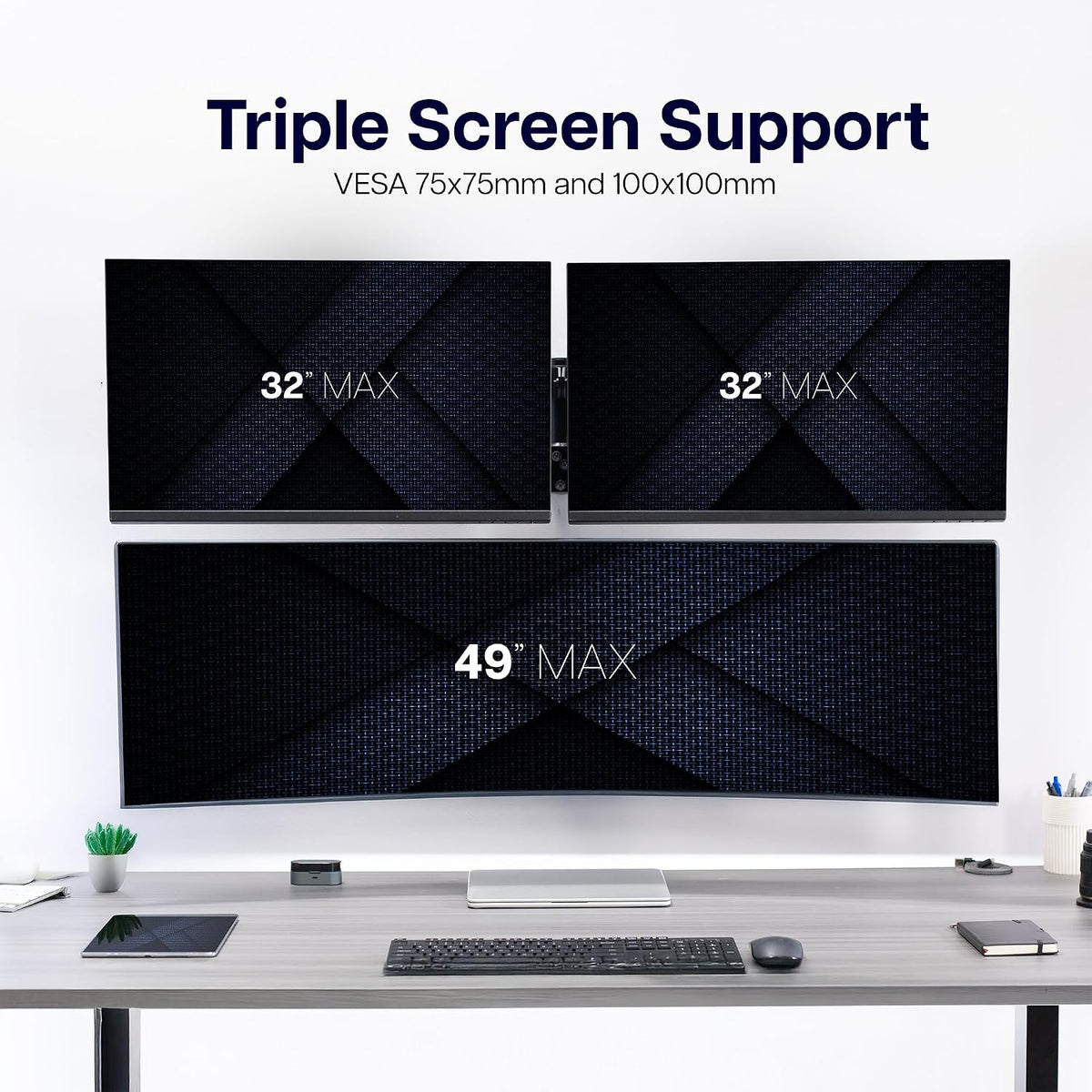 VIVO Telescoping Dual Monitor & Single Ultrawide Monitor Wall Mount, Articulating and Height Adjustable, Fits 2 Standard Screens & 1 Ultrawide Screen, Triple Mount Setup, Black, MOUNT-WM123B