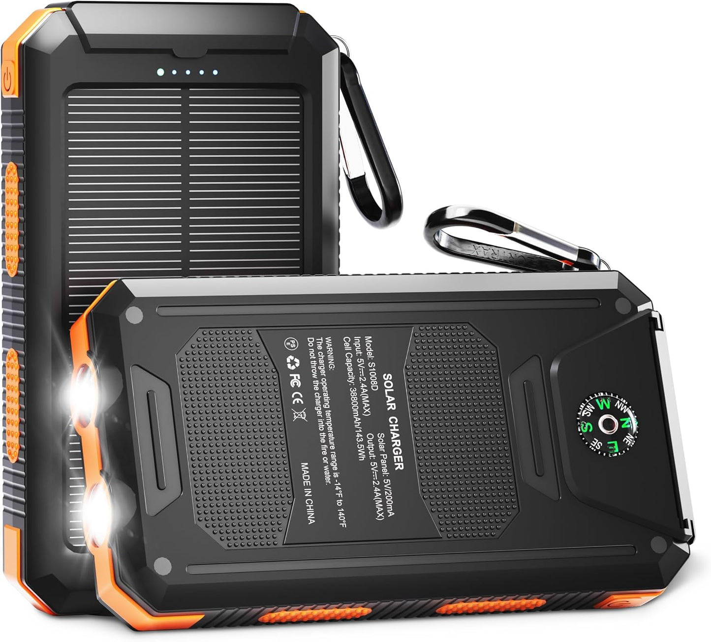 YELOMIN 38800mAh Solar Power Bank, Portable Charger USB-C Fast Charging Compatible with iPhone Samsung, Dual LED Flashlight Battery Pack, 3 Output Backup Charger for Camping Hiking Outdoor Emergency