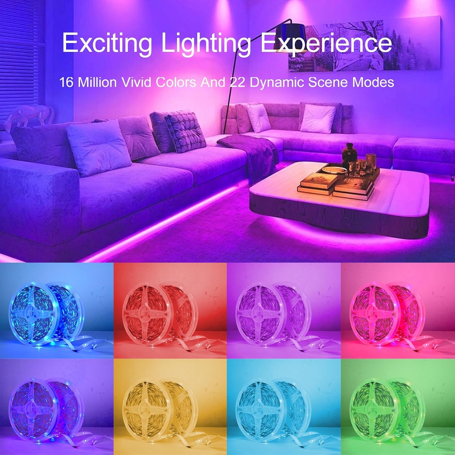 100 FT LED Lights For Bedroom，With 44 Key Infrared Remote Control And Bluetooth Application Smart LED Strip Lights, Music Synchronous Color Changing Light Strip, Used For Room Kitchen Party Decoration