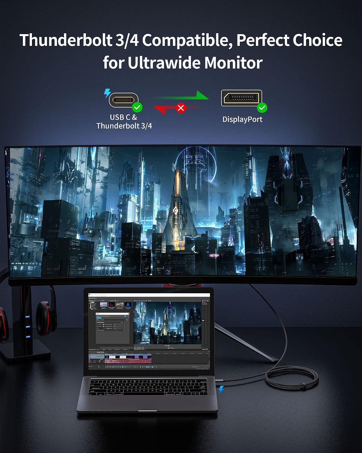 Silkland USB C to DisplayPort 1.4 Cable, 8K@60Hz 4K@144Hz,6.6FT | Thunderbolt 4/3 to DisplayPort, 32.4Gbps, HDCP, G-Sync, for iPhone 17/16, MacBook Pro/Air, Mac mini,Odyssey G8/G9