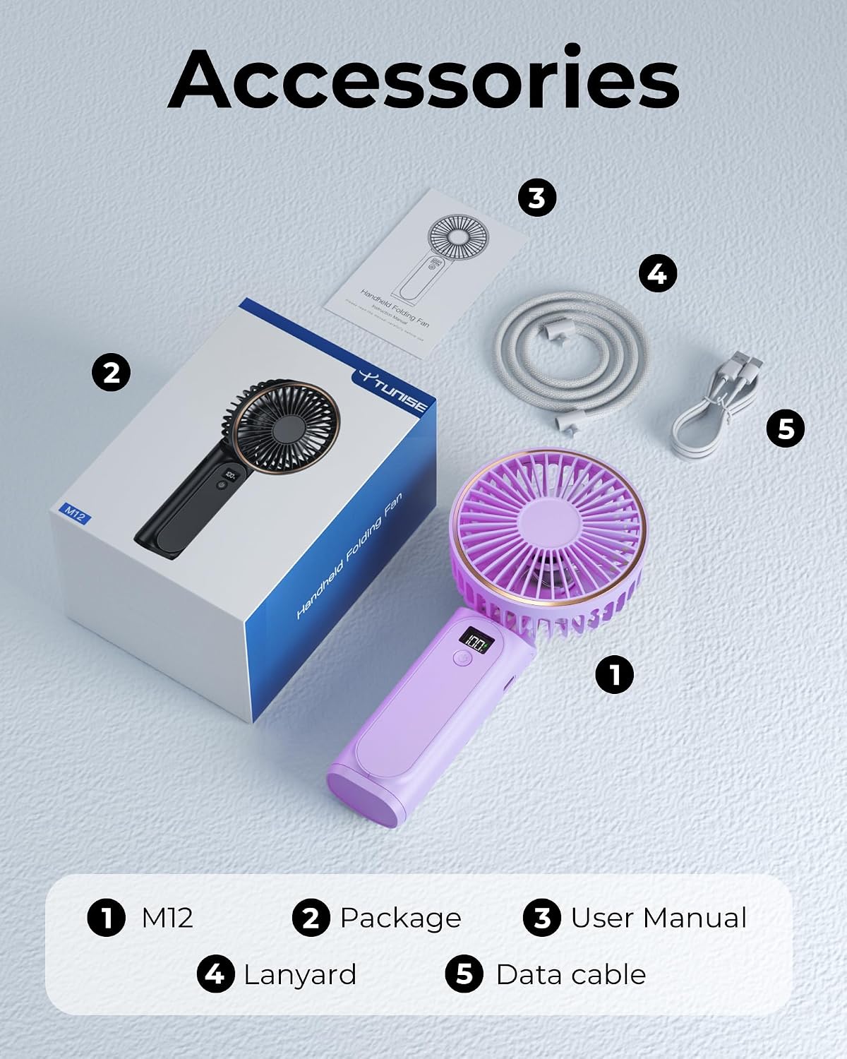 TUNISE Portable Handheld Fan, 4000mAh, 180 Adjustable, 6 Speed Wind, USB Rechargeable Foldable Fan with Real-Time Electricity Display