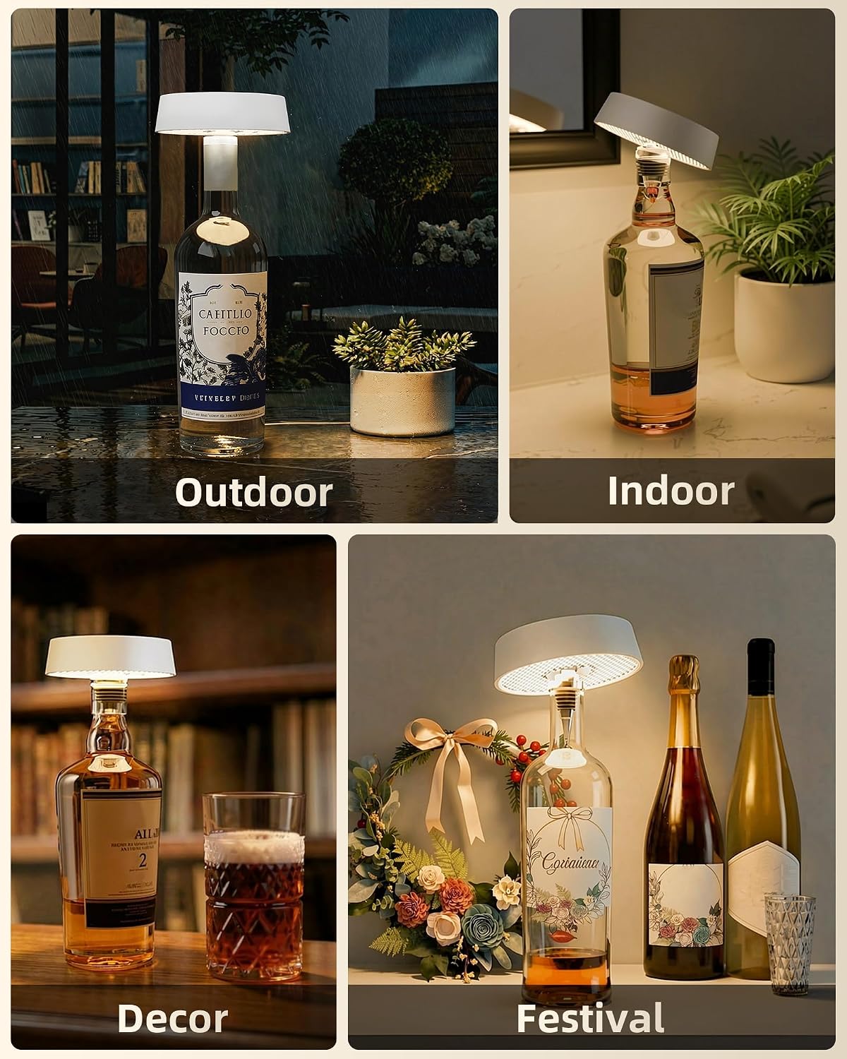 Wireless Bottle Lamp, Rechargeable Wine Bottle Lights for Liquor Bottles | RGB, Touch Control 3 Color Temperatures, Dimmable, Outdoor Waterproof, Restaurant & Home Bar Décor, Gift, White 1Pc