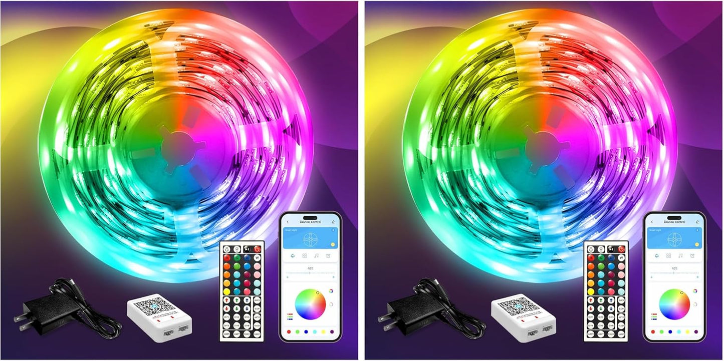 DAYBETTER LED Strip Lights 200ft 2 Rolls 100ft, RGB Color Changing Light Strips with Remote & 24V Power Supply, Indoor Decor Lights for Bedroom Desk Room, Birthday Gifts for Girls Boys