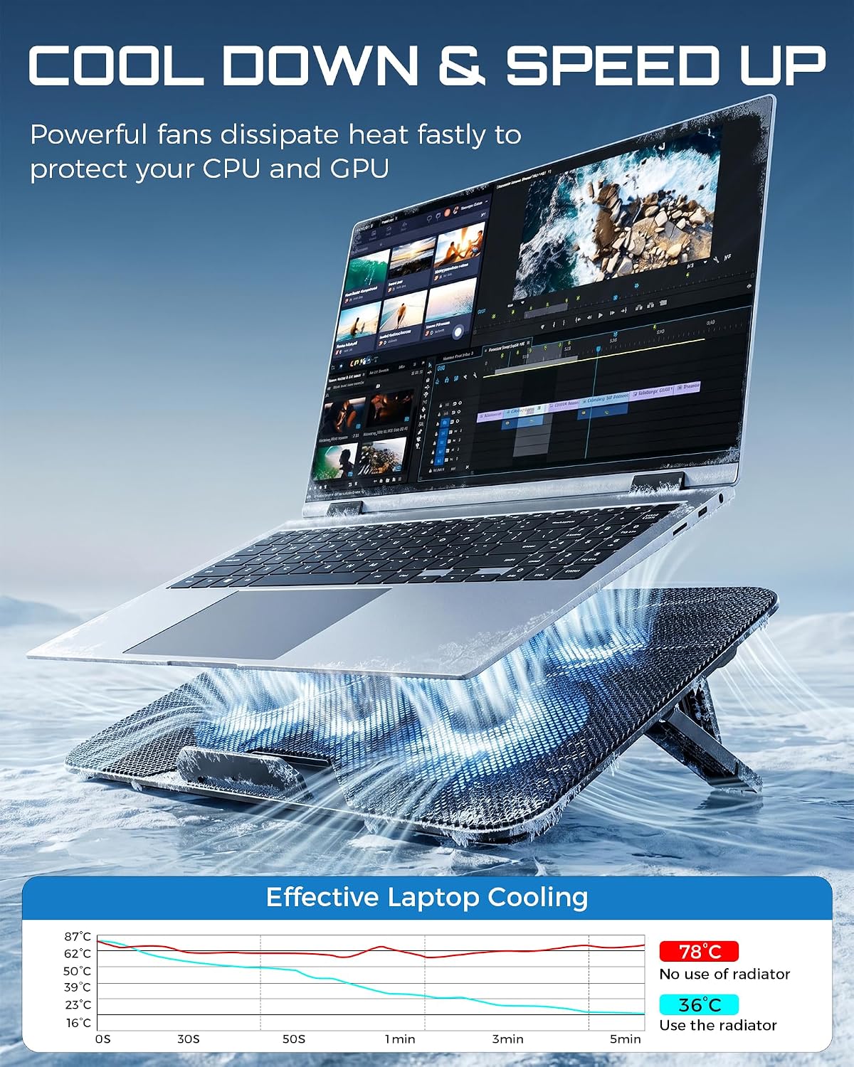 Laptop Cooling Pad for 12-17.3 Inch Laptops, Slim Stand with 6 Quiet Fans