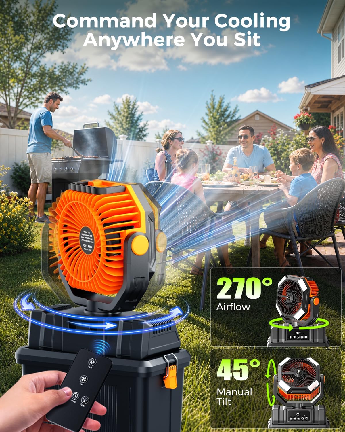 40000mAh Misting Fans for Outside, 15L Large Tank Portable Misting Fan, Battery Powered Outdoor Mister Fan with Remote & LED Light, Wide 270° Coverage for Camping Patio Backyard