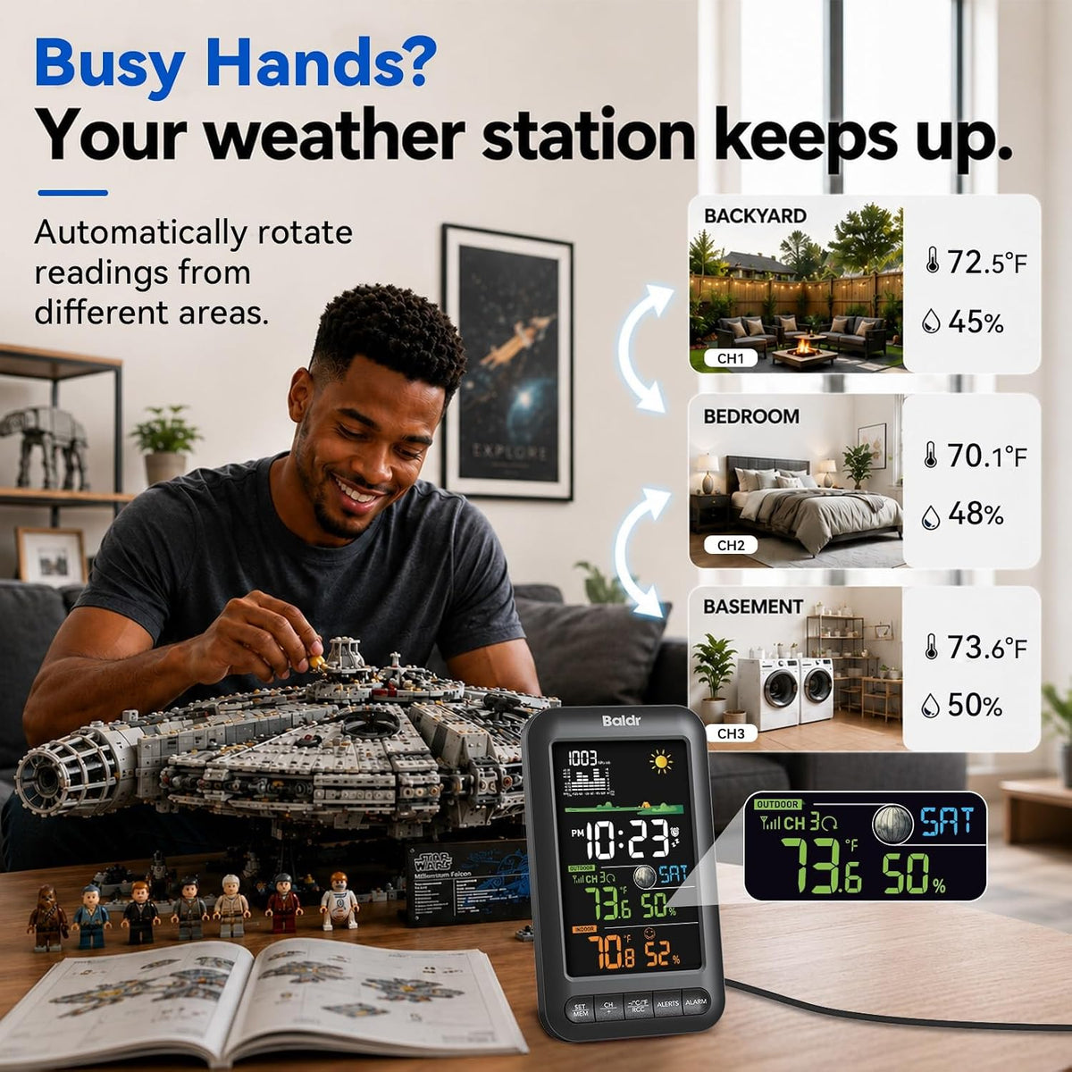 BALDR Wireless Indoor Outdoor Thermometer Weather Station Remote Sensor