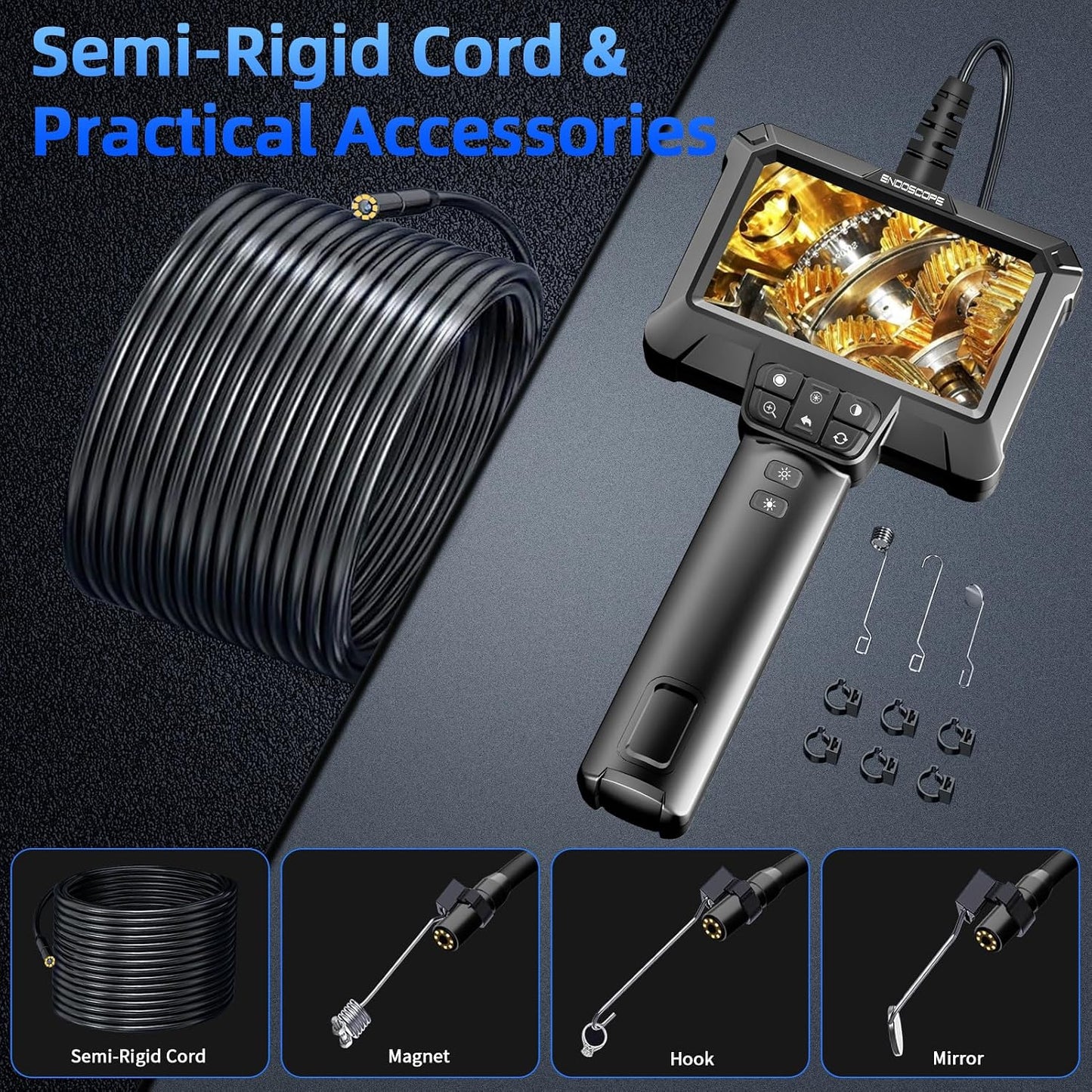 WINWEND Endoscope Camera with Light for Drain,Pipe,Plumbing Mechanic Tools | 8 Adjustable LED, 4.3" LCD Screen,HD 1080P Borescope with 16.5ft Semi-Rigid Cord For Automotive Wall Inspection,Gifts for Men