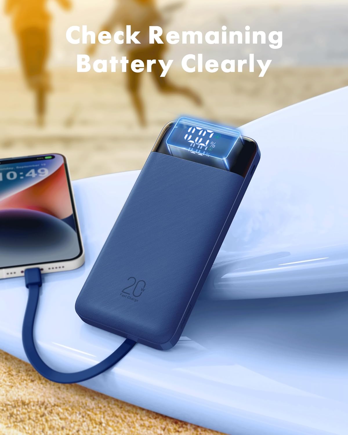 charmast Portable Charger Built-in Cables, 20000mAh Power Bank 6-Output | Travel Fast Charging Battery Pack for iPhone 17/16/15 Samsung Android, Flight-Approved, Multi-Device, USB-C & USB-A, LED %