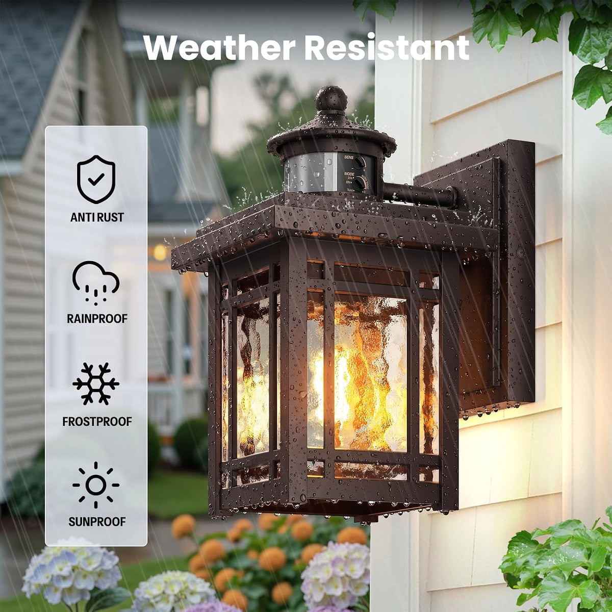 Gleamz Outdoor House Lights Wall Mount, Aluminum Motion Sensor Porch Lights Outdoor Garage Lighting, Oil Rubbed Bronze Exterior Lighting Fixtures Dusk to Dawn, Waterproof Farmhouse Exterior Light, E26