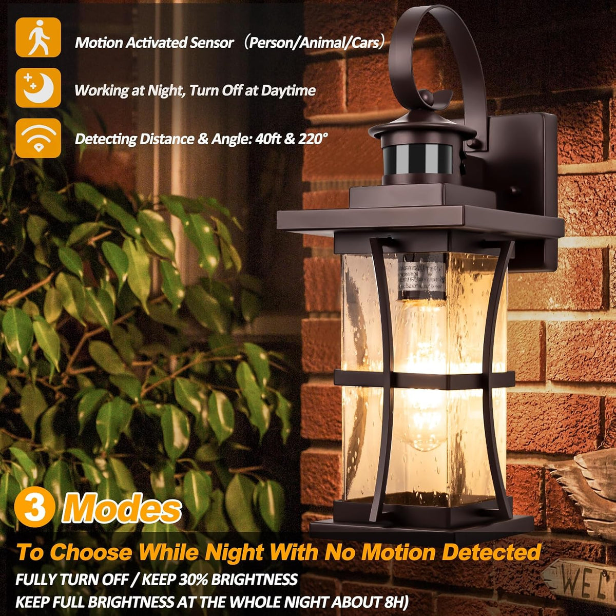 Large Bronze Motion Sensor Outdoor Lights Dusk to Dawn Wall Sconce 15.5inch