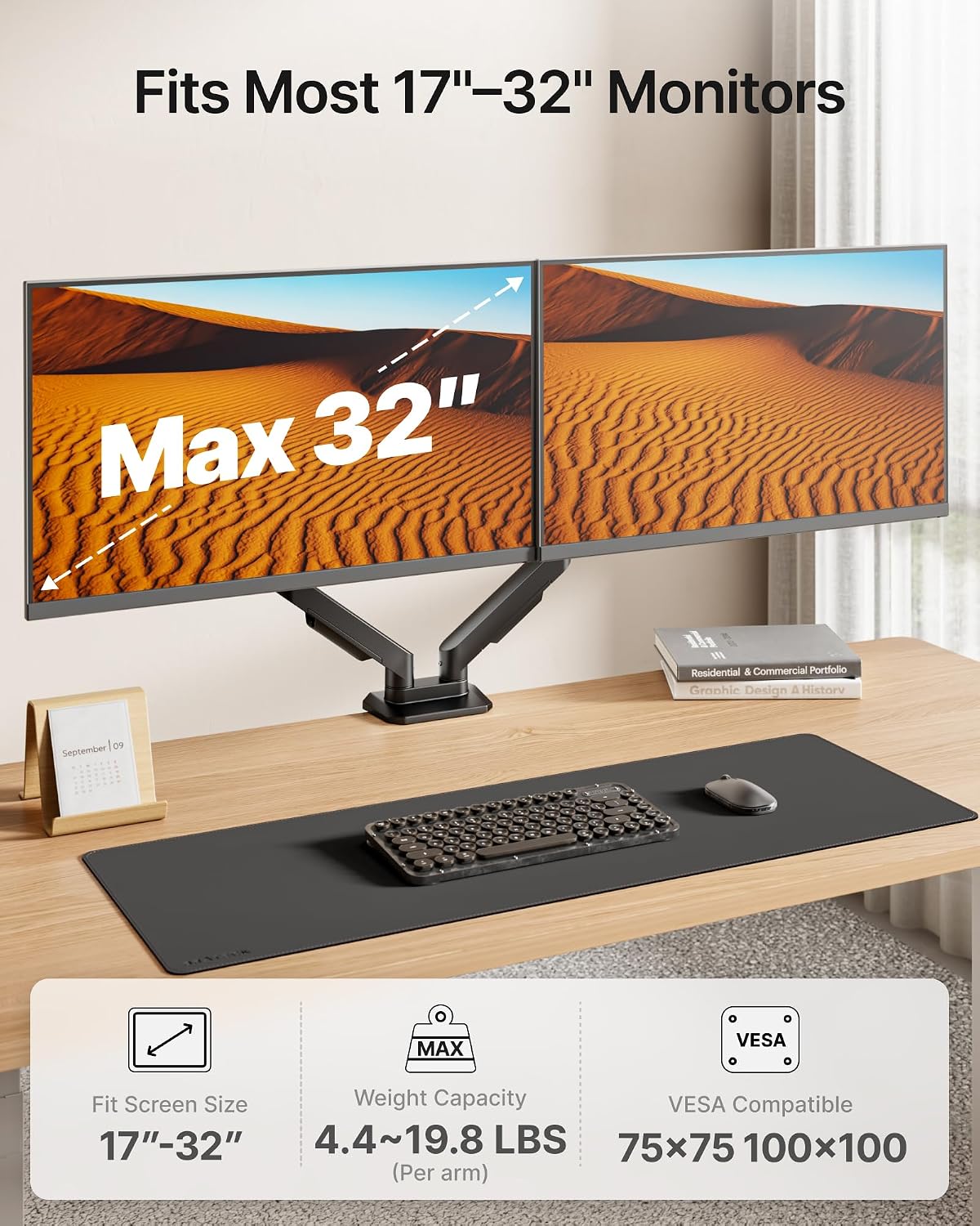 monTEK Dual Monitor Mount Monitor Arms for 17-32" Screen