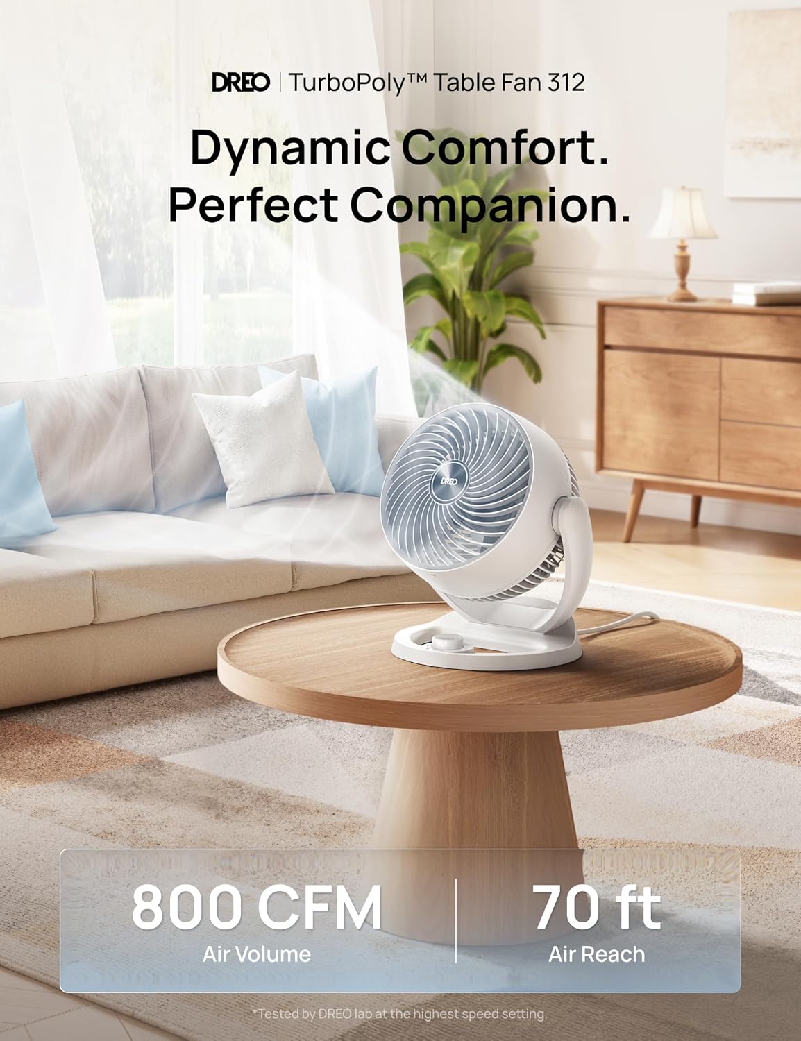 DREO Fan for Bedroom, 12 Inches, 70ft Powerful Airflow, 25db Quiet Table Air Circulator Fans for Dorm Room, 120° Adjustable Tilt, 3 Speeds, Desktop Fan for Home, Office, Kitchen