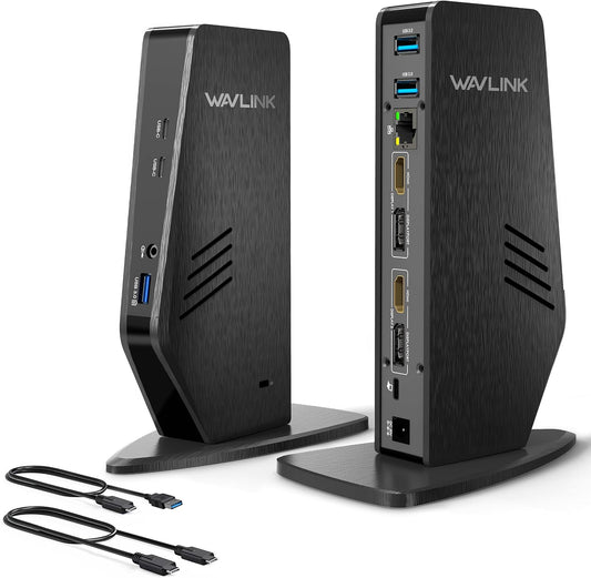 WAVLINK Universal Laptop Docking Station - Dual Monitor Support for Windows and Mac, 5K/Dual 4K@60Hz (2 HDMI, 2 DP, 3 USB, 2 USB-C, Ethernet, Audio&Mic)