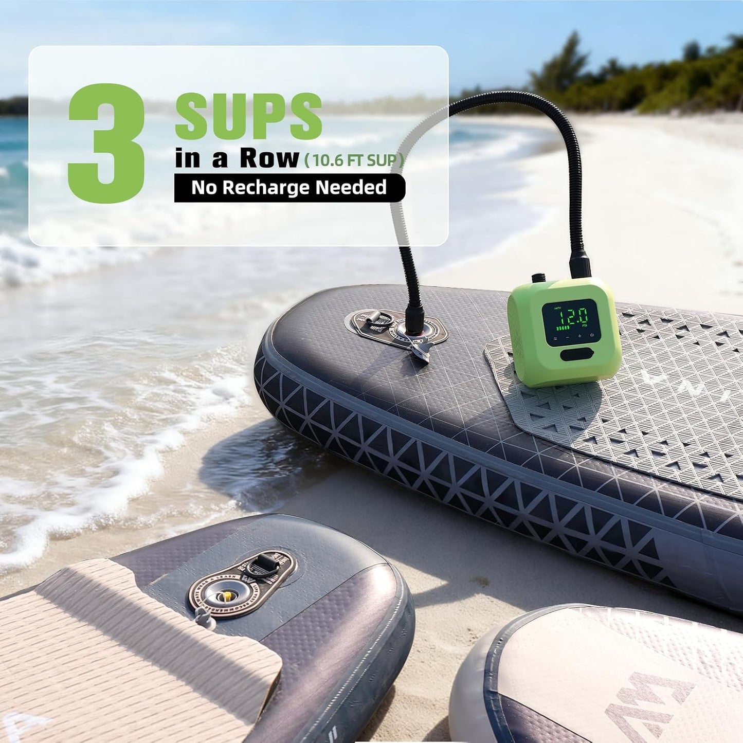 Electric SUP Pump, 20PSI Rechargeable Paddle Board Pump | Cordless, High Pressure, Dual Stage Inflation, Auto Shut-off, for Paddle Boards, Kayaks, Kite Wings, Tents and Air Mattresses