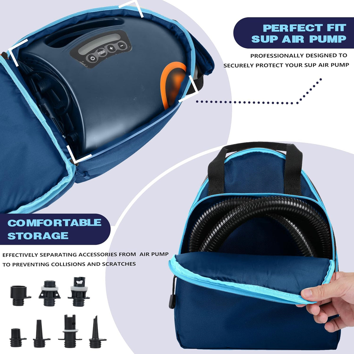 Carrying Waterproof Bag Compatible with OutdoorMaster Paddle Board Pump The SHARK/The Dolphin SUP Pump, Electric air pump bag Portable Storage Pocket for Paddle Board Accessories(Box Only)